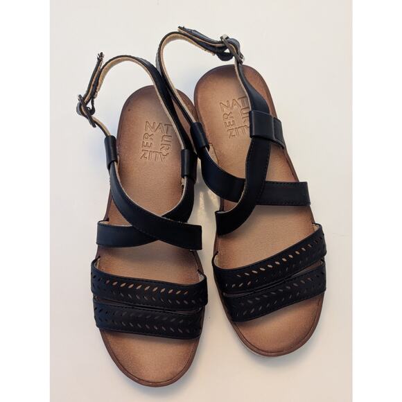 Naturalizer Comfort Black Vegan Leather Slingback Platform Sandals Sz 7 - Picture 4 of 10
